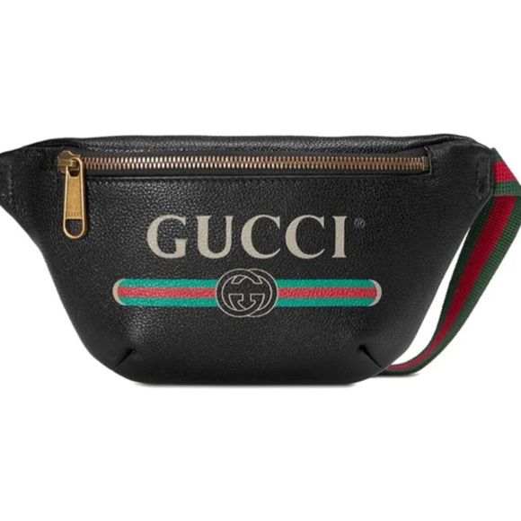 Authentic Gucci Logo Belt Fanny Waist Leather Black Bag Large Unisex - Picture 1 of 11